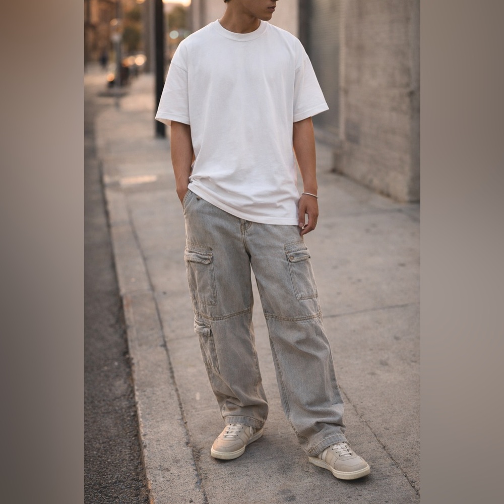 PacSun Baggy Cargo Pants Mens 32x30 Gray Beige Utility Workwear Streetwear